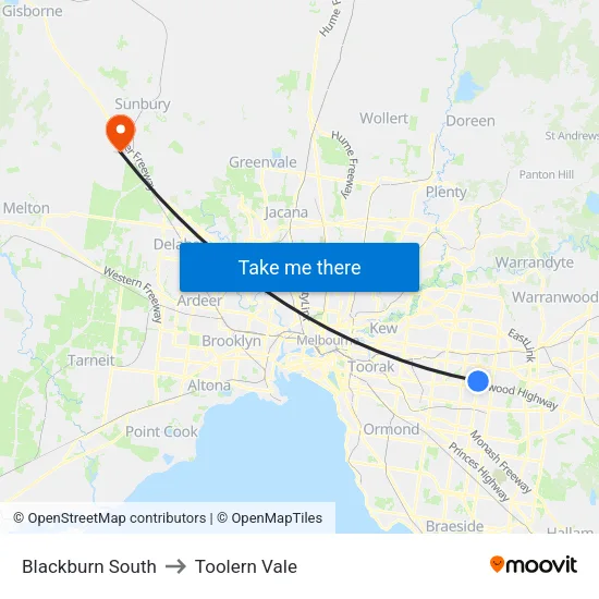 Blackburn South to Toolern Vale map