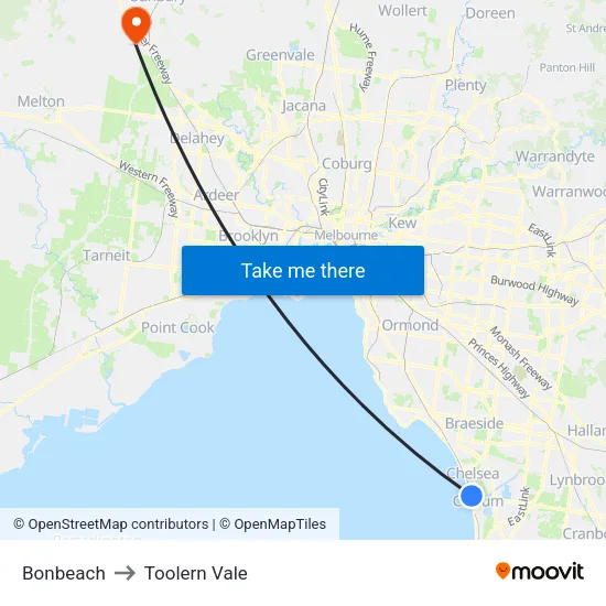 Bonbeach to Toolern Vale map