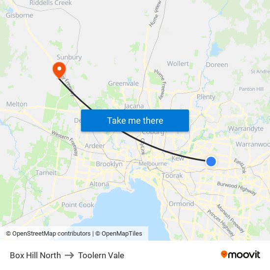 Box Hill North to Toolern Vale map