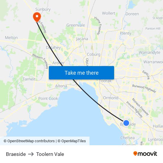 Braeside to Toolern Vale map