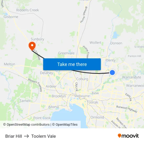 Briar Hill to Toolern Vale map