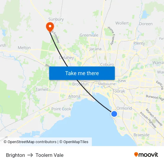 Brighton to Toolern Vale map