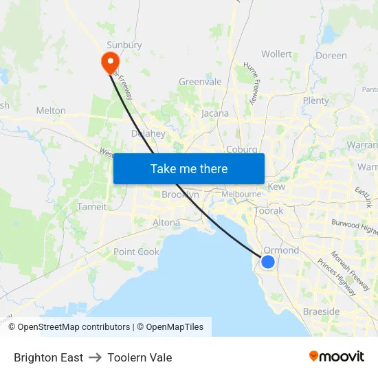 Brighton East to Toolern Vale map