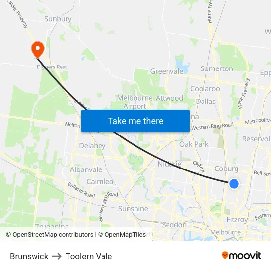 Brunswick to Toolern Vale map
