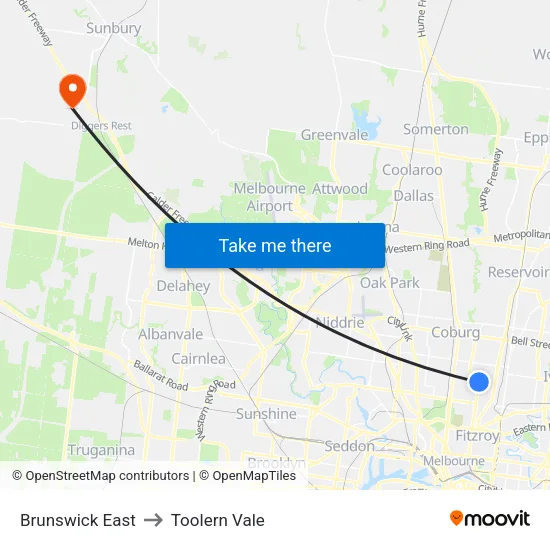 Brunswick East to Toolern Vale map