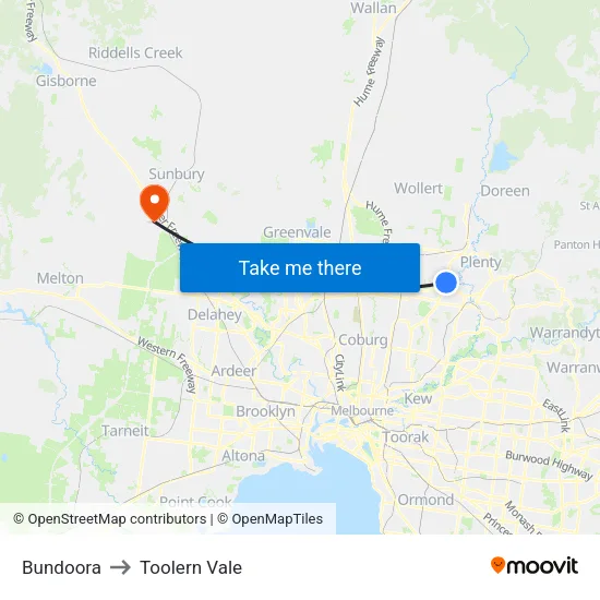 Bundoora to Toolern Vale map