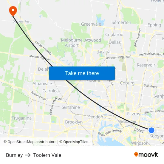 Burnley to Toolern Vale map