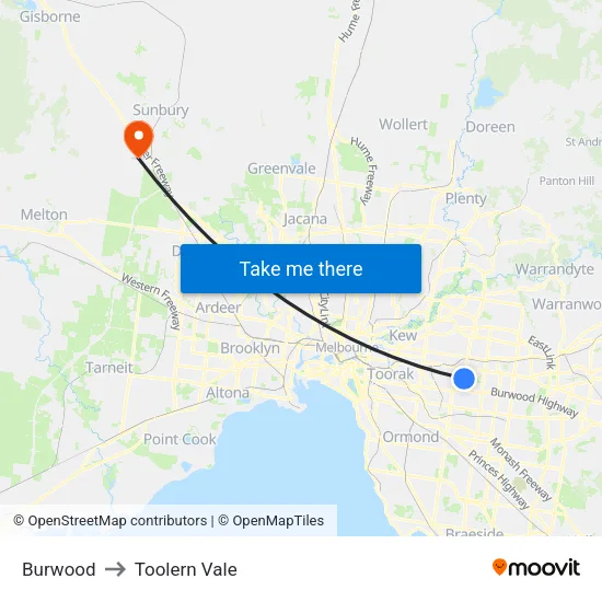 Burwood to Toolern Vale map