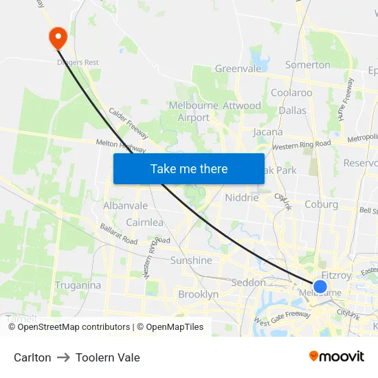 Carlton to Toolern Vale map