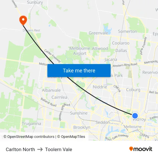 Carlton North to Toolern Vale map