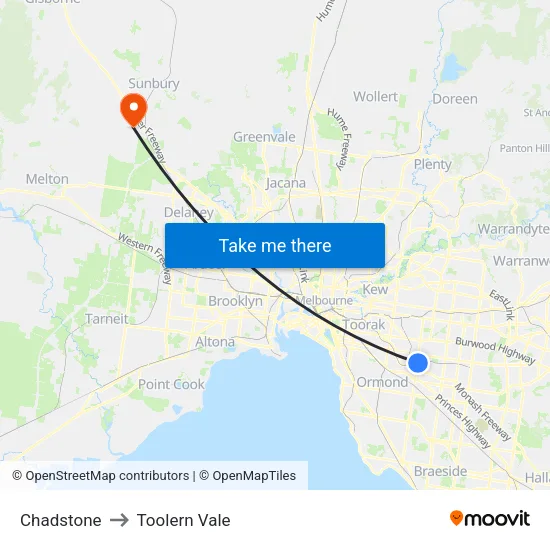 Chadstone to Toolern Vale map
