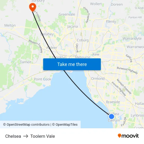 Chelsea to Toolern Vale map