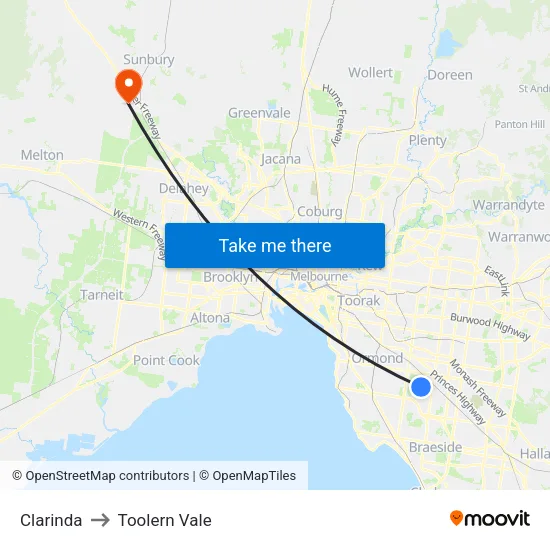 Clarinda to Toolern Vale map