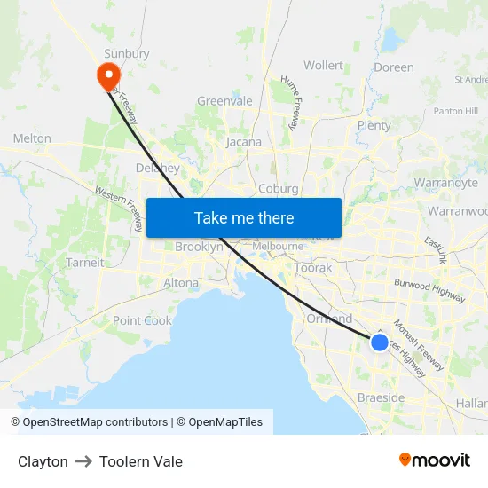 Clayton to Toolern Vale map