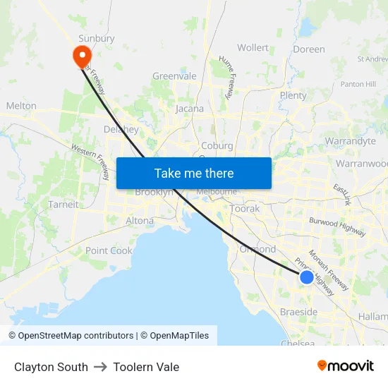 Clayton South to Toolern Vale map