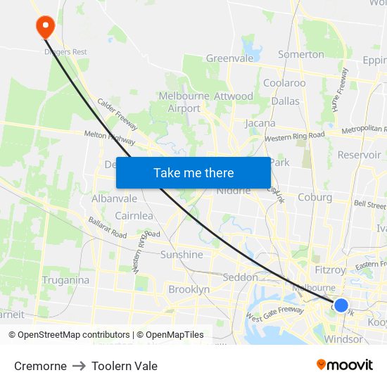 Cremorne to Toolern Vale map