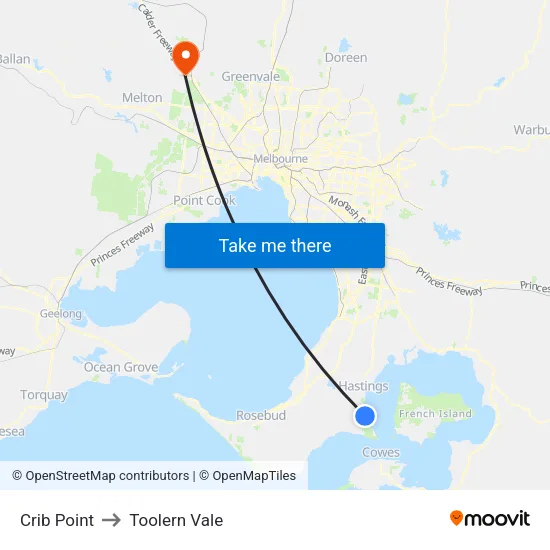 Crib Point to Toolern Vale map