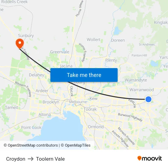 Croydon to Toolern Vale map