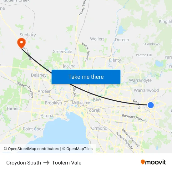 Croydon South to Toolern Vale map