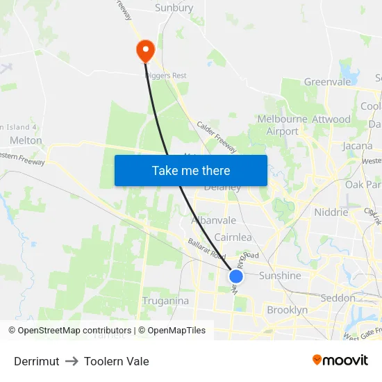 Derrimut to Toolern Vale map
