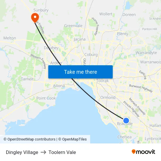 Dingley Village to Toolern Vale map