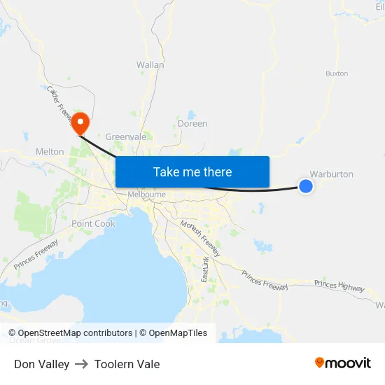 Don Valley to Toolern Vale map
