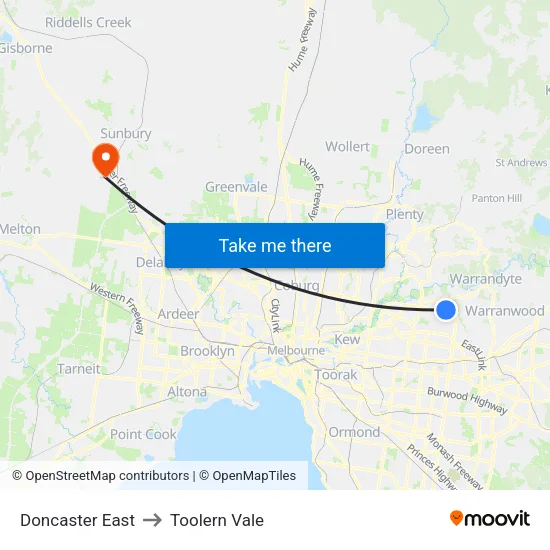Doncaster East to Toolern Vale map