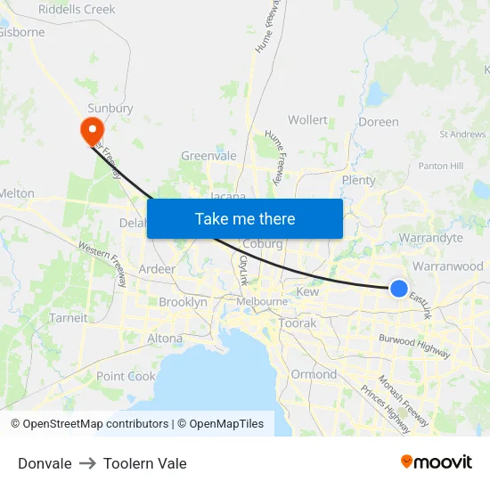 Donvale to Toolern Vale map
