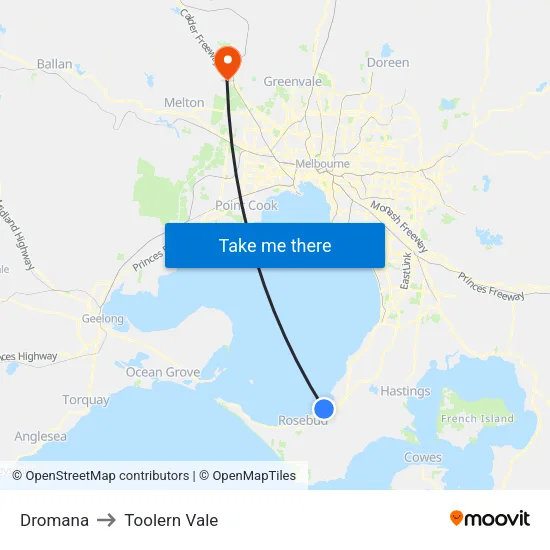 Dromana to Toolern Vale map
