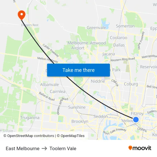 East Melbourne to Toolern Vale map