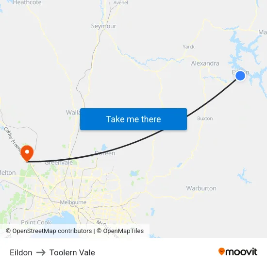Eildon to Toolern Vale map