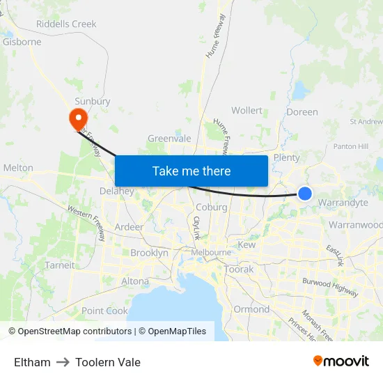 Eltham to Toolern Vale map