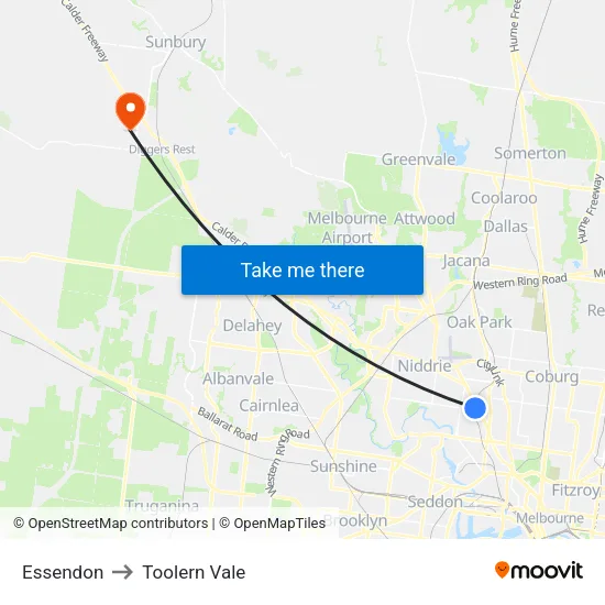 Essendon to Toolern Vale map