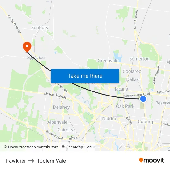 Fawkner to Toolern Vale map