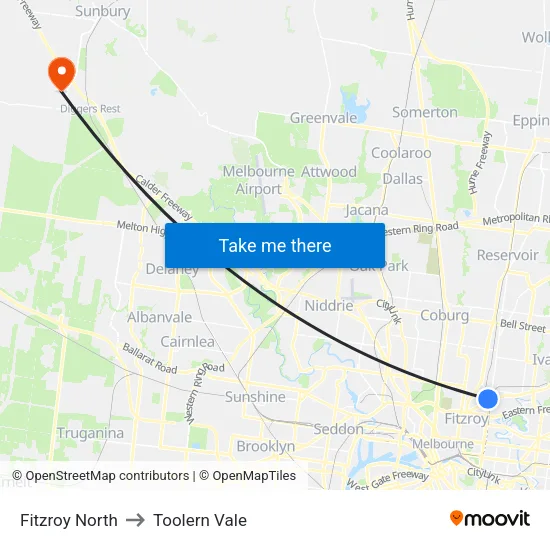 Fitzroy North to Toolern Vale map