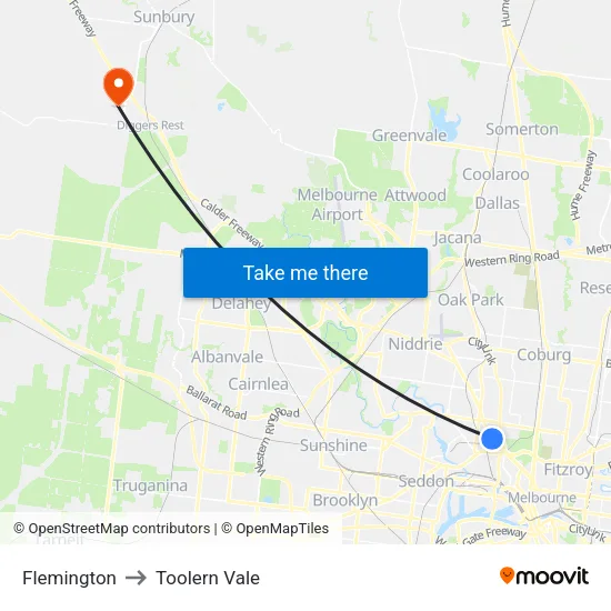 Flemington to Toolern Vale map