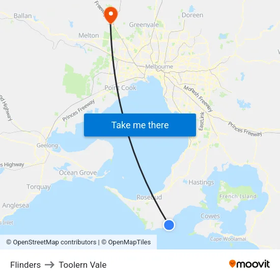 Flinders to Toolern Vale map