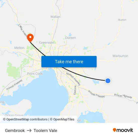 Gembrook to Toolern Vale map