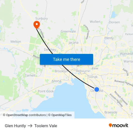 Glen Huntly to Toolern Vale map