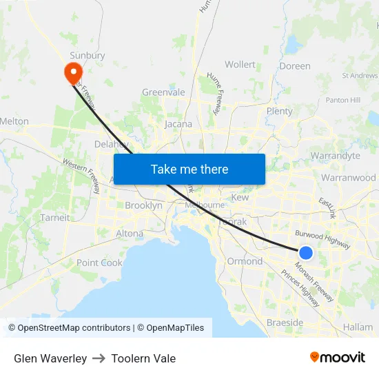 Glen Waverley to Toolern Vale map