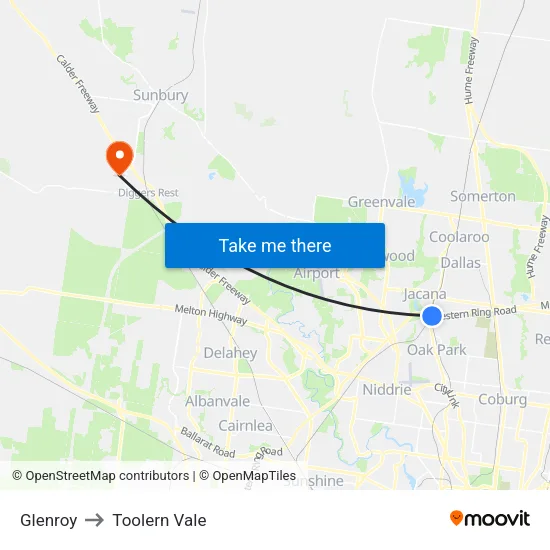 Glenroy to Toolern Vale map
