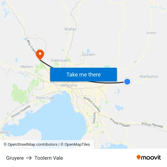 Gruyere to Toolern Vale map