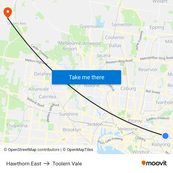 Hawthorn East to Toolern Vale map