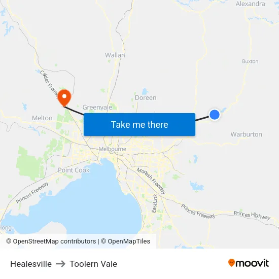 Healesville to Toolern Vale map
