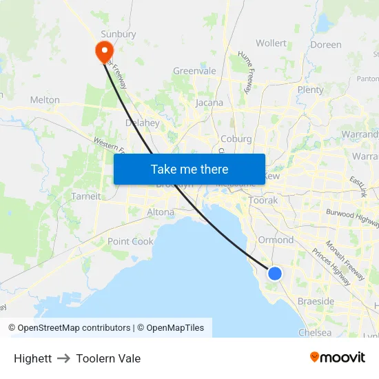Highett to Toolern Vale map