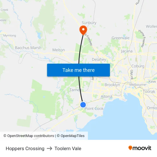 Hoppers Crossing to Toolern Vale map
