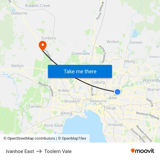Ivanhoe East to Toolern Vale map