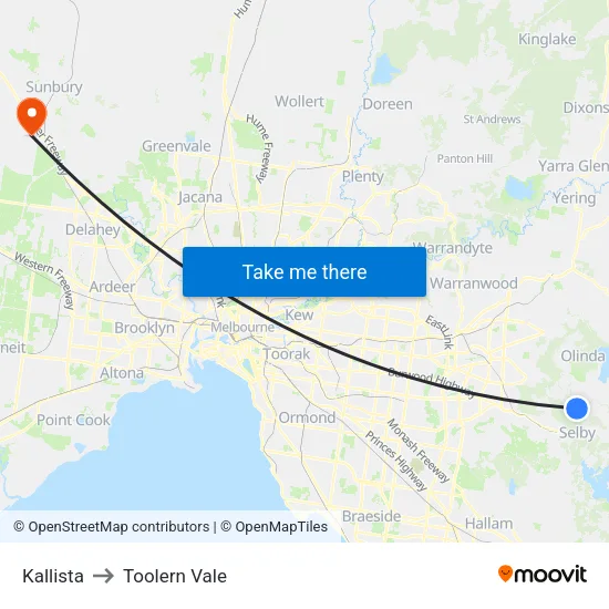 Kallista to Toolern Vale map