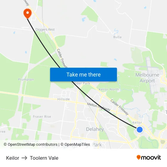 Keilor to Toolern Vale map