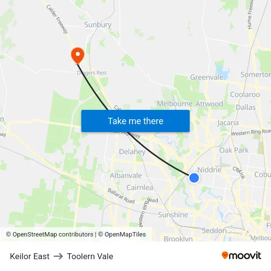 Keilor East to Toolern Vale map
